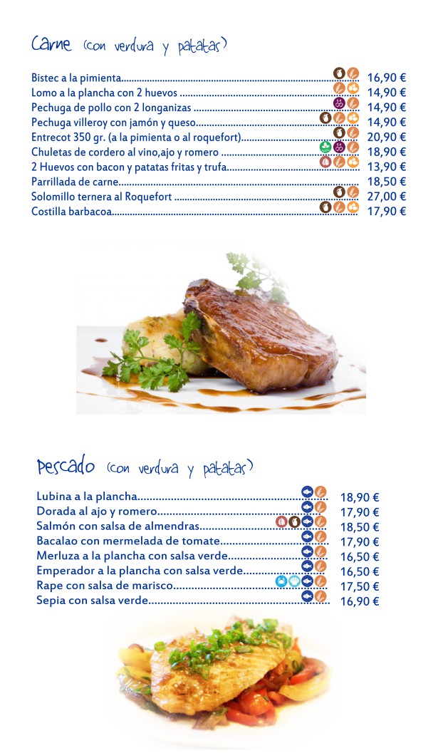 Plato de carne asada con guarnición de verduras y patatas, menú de Carta Multimedia para restaurantes.