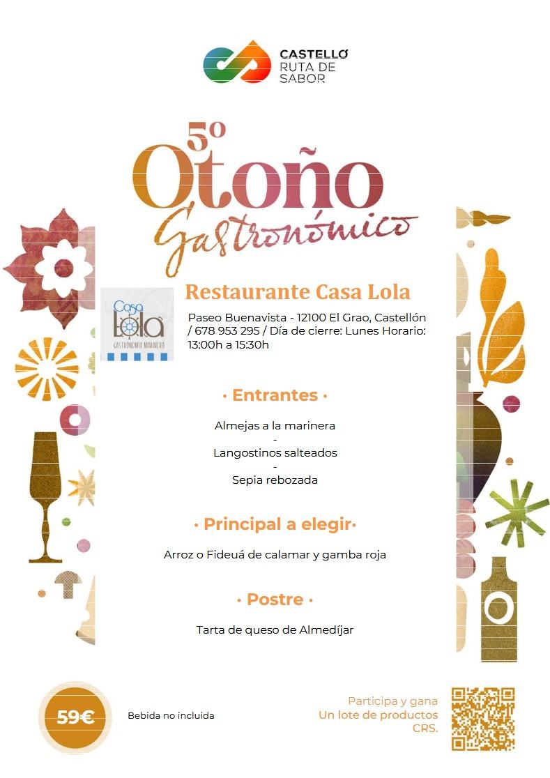 Menú Casa Lola para el 5º Otoño Gastronómico, 59 euros, bebida no incluida